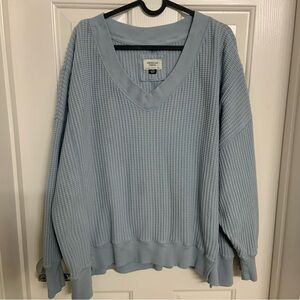 American Eagle Outfitters Light Blue Waffle Knit Sweater Long Sleeve V-Neck L